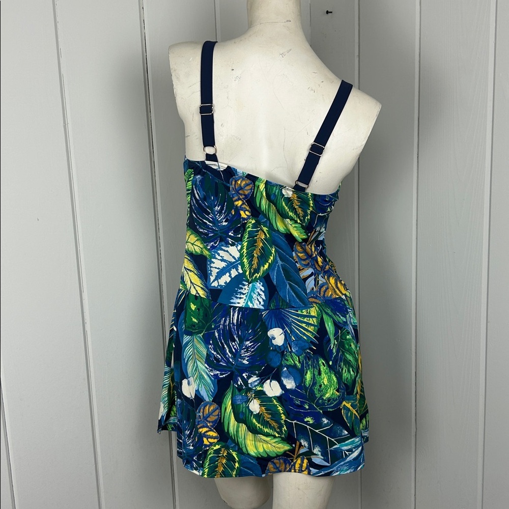 Susan Graver Soleil Swim Dress V-Neck Colorblock Navy Rio Tropical Size 10 New - Picture 4 of 10